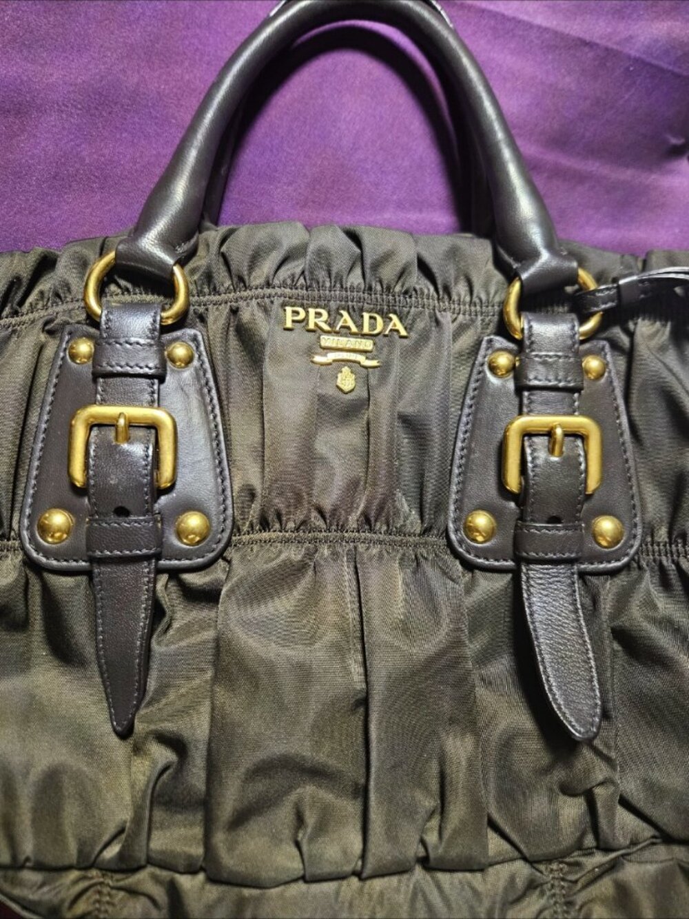 Pre loved Prada dark green nylon crossbody bag